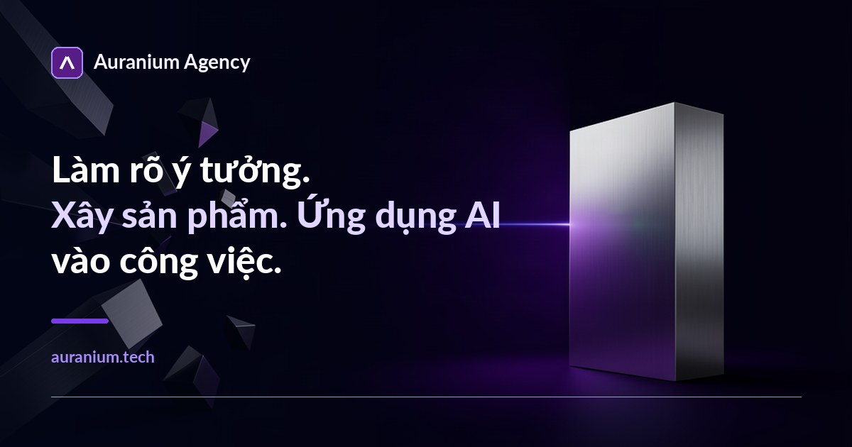 Không gian thương hiệu Auranium với các lớp hình học trên nền xanh đậm.